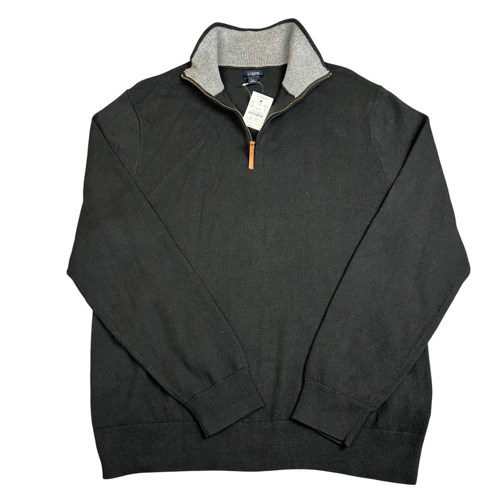 J.Crew Mens Heritage Sweater Black 100% Cotton Quarter Zip Mock Neck XL NWT